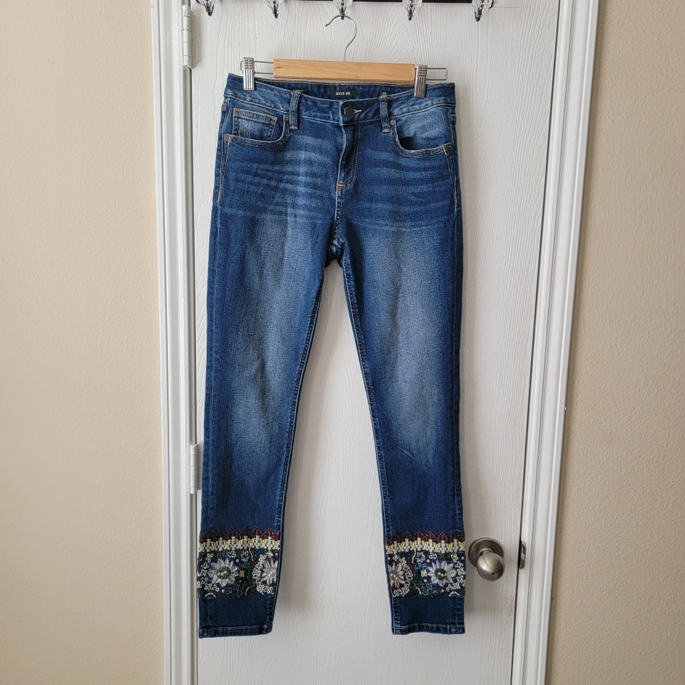 Miss Me Embroidered Ankle Skinny Jeans